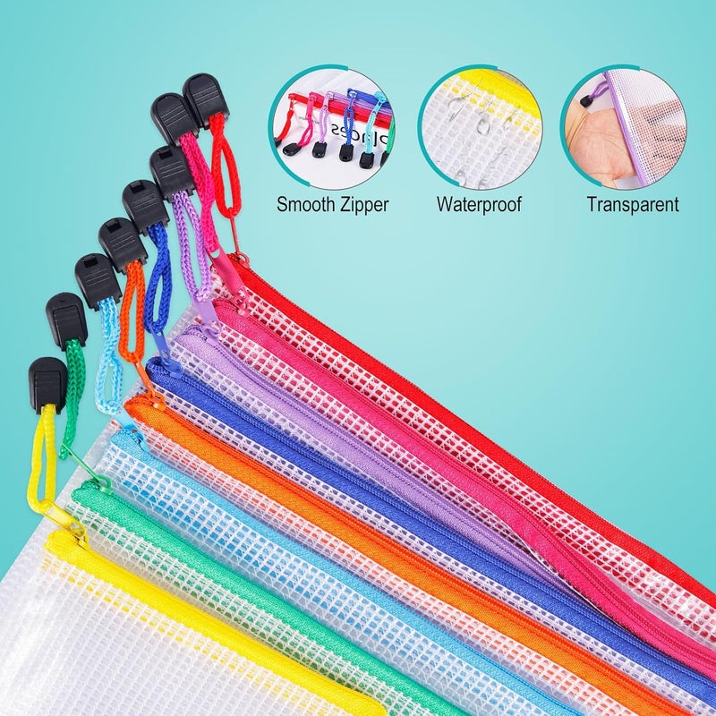 UMETDO 64pcs A4 Mesh Zipper Pouch Bags, Mesh Bags with Zipper Bulk, Pouches for Organization, Clear Storage Bags for Classroom, Travel, Office, Board Game - Image 3